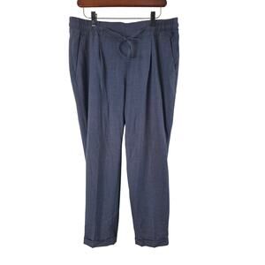 Opus Pleated Pants EUR 42 Womens Cuffed Pockets Tie Waist Blue Linen European